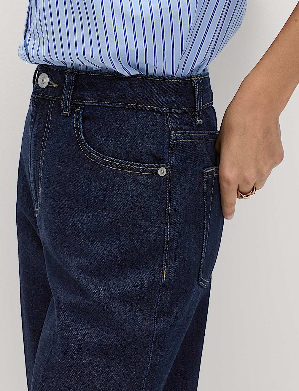 High Waisted Crease Front Barrel Jeans