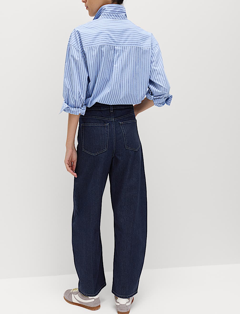 High Waisted Crease Front Barrel Jeans