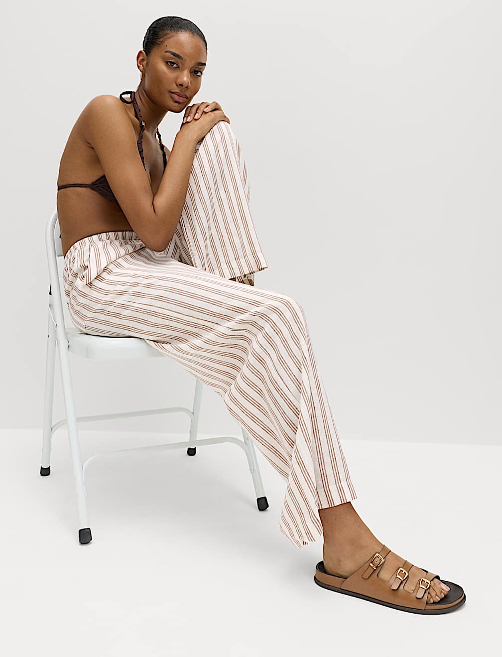 Linen Rich Drawstring Wide Leg Trousers