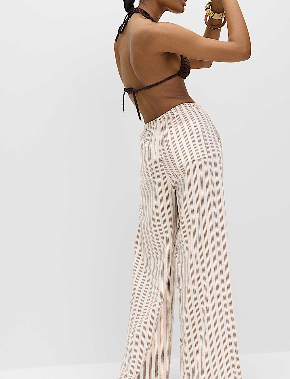 Linen Rich Drawstring Wide Leg Trousers