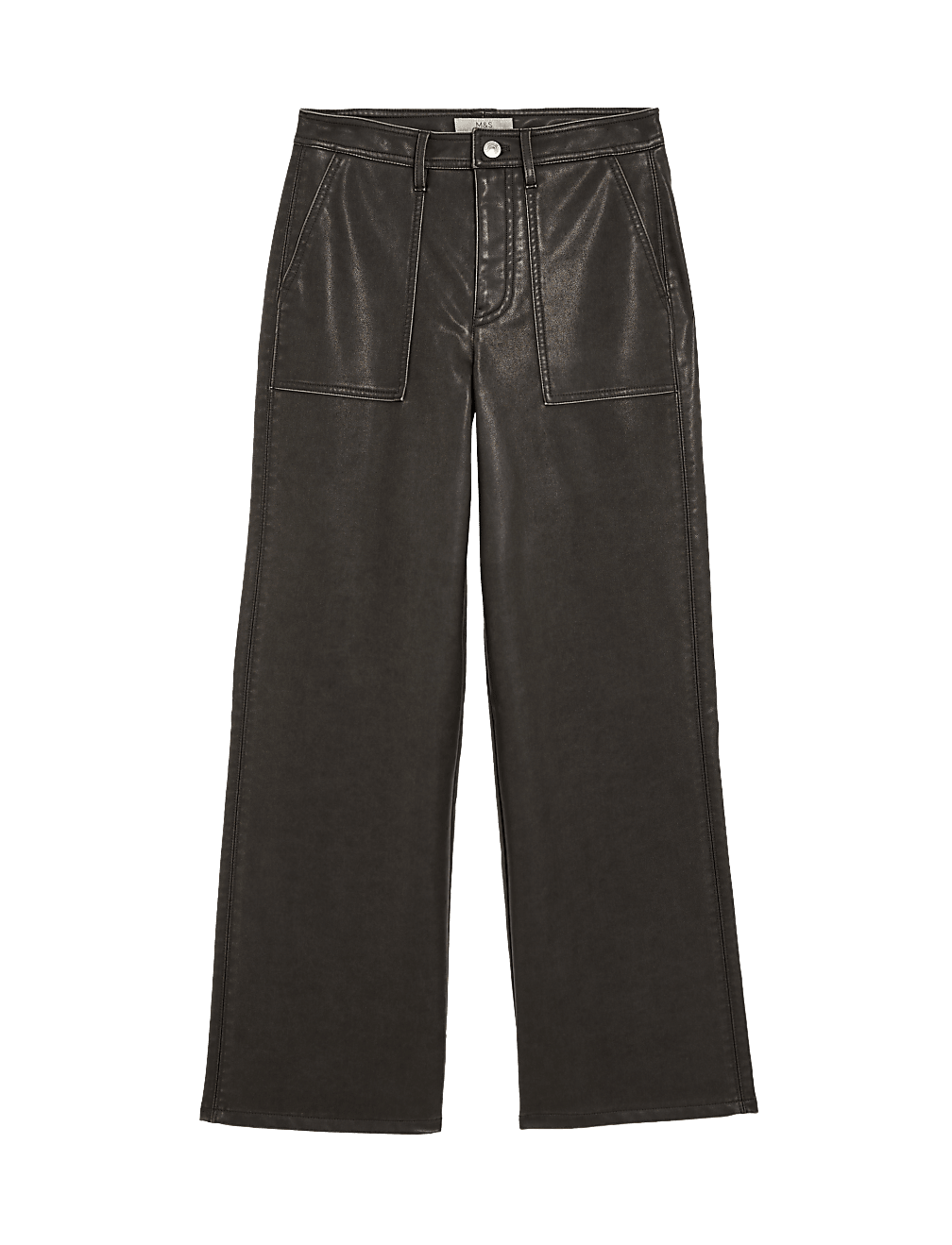 Leather Look Patch Pocket Wide Leg Trousers