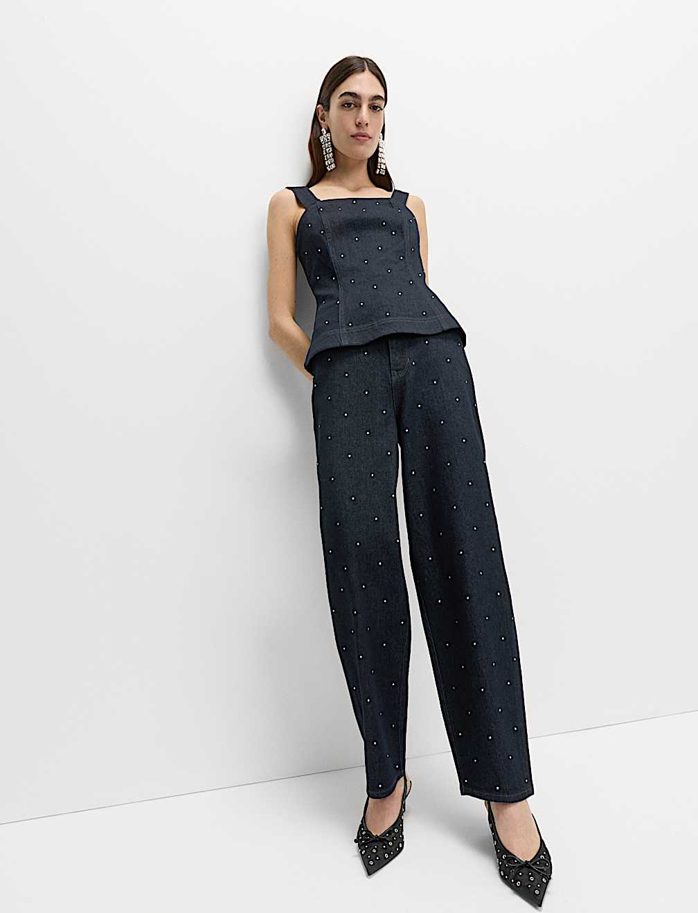 Cotton Rich Denim Embellished Carrot Leg Jeans