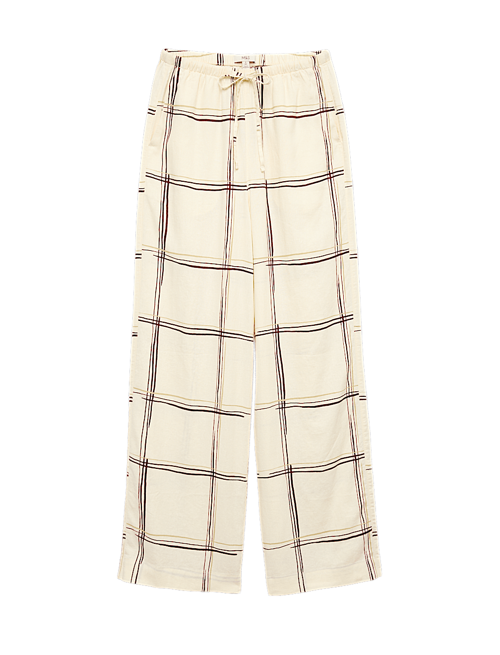Linen Rich Checked Wide Leg Trousers