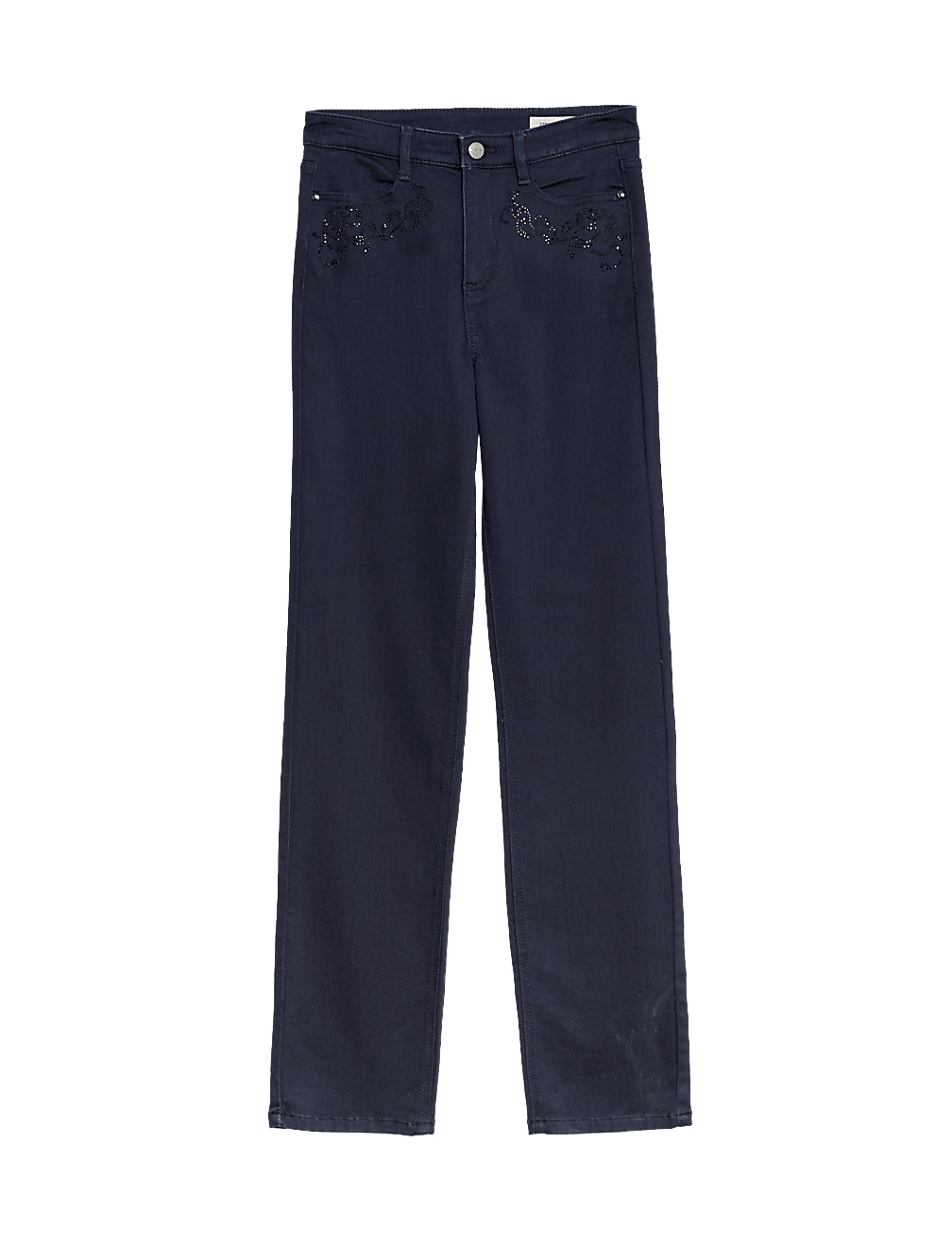 High Waisted Embellished Straight Leg Jeans