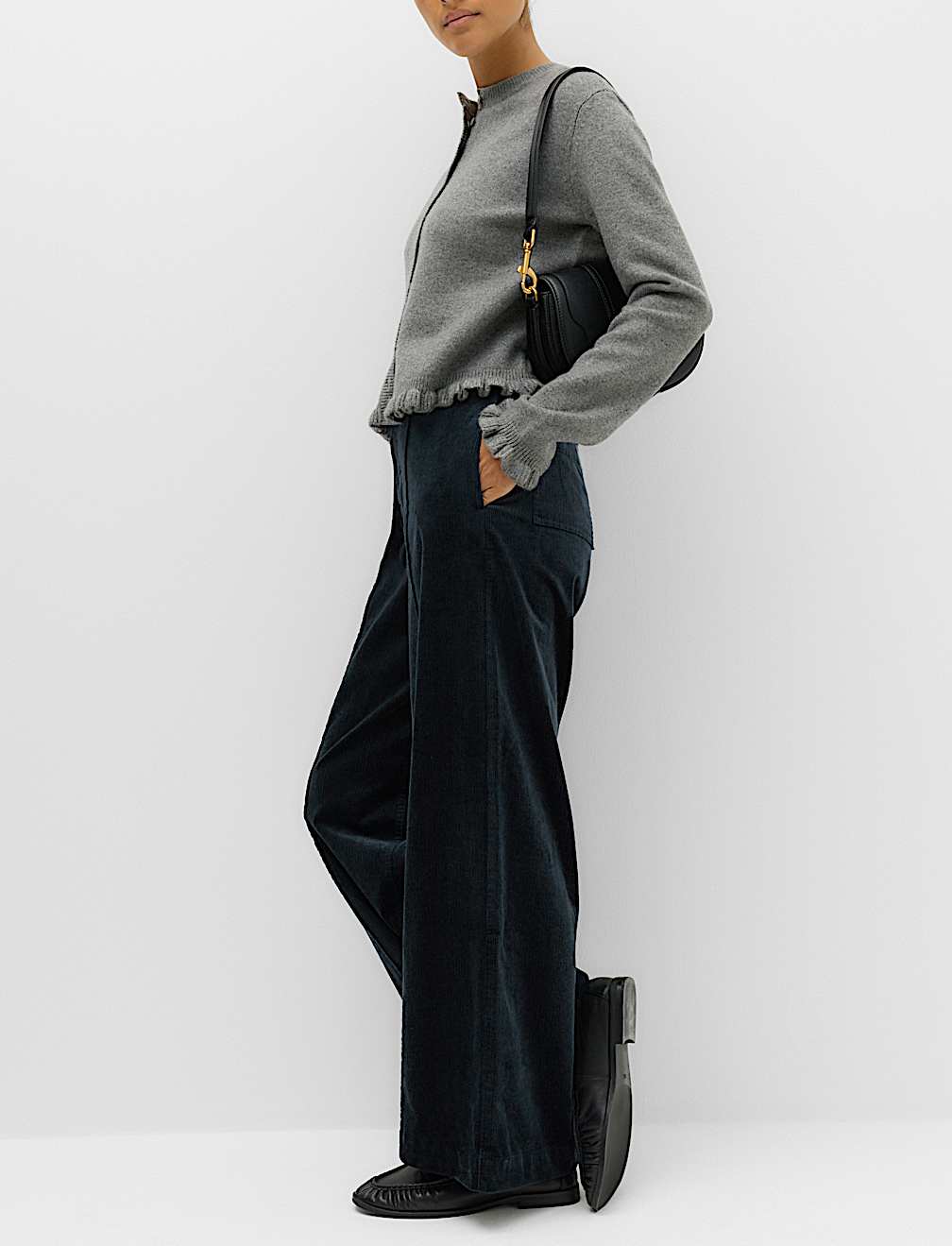 Cord Pintuck Wide Leg Trousers