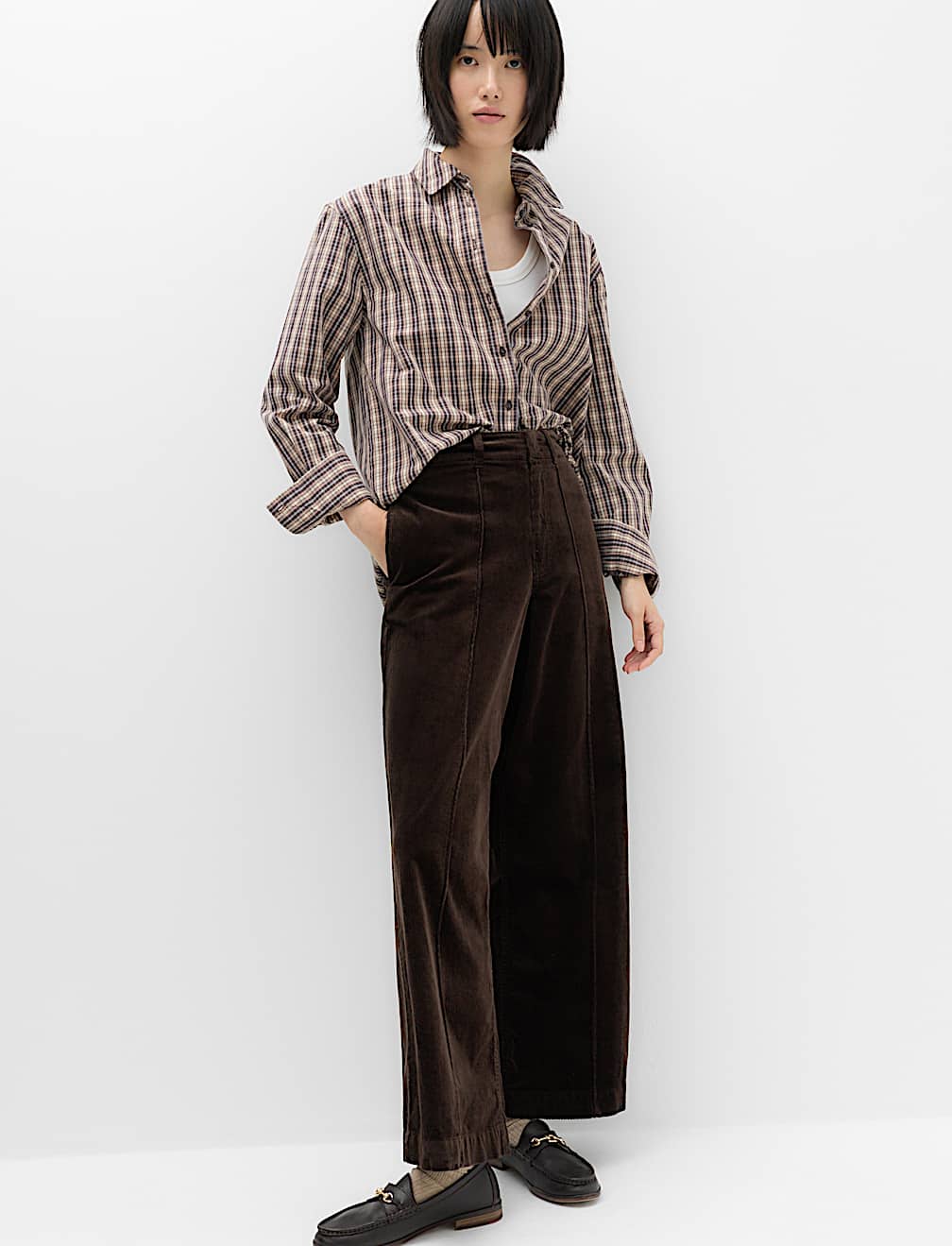 Cord Pintuck Wide Leg Trousers