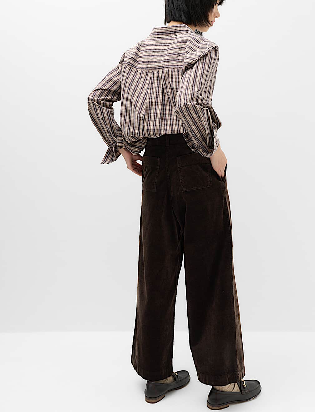 Cord Pintuck Wide Leg Trousers