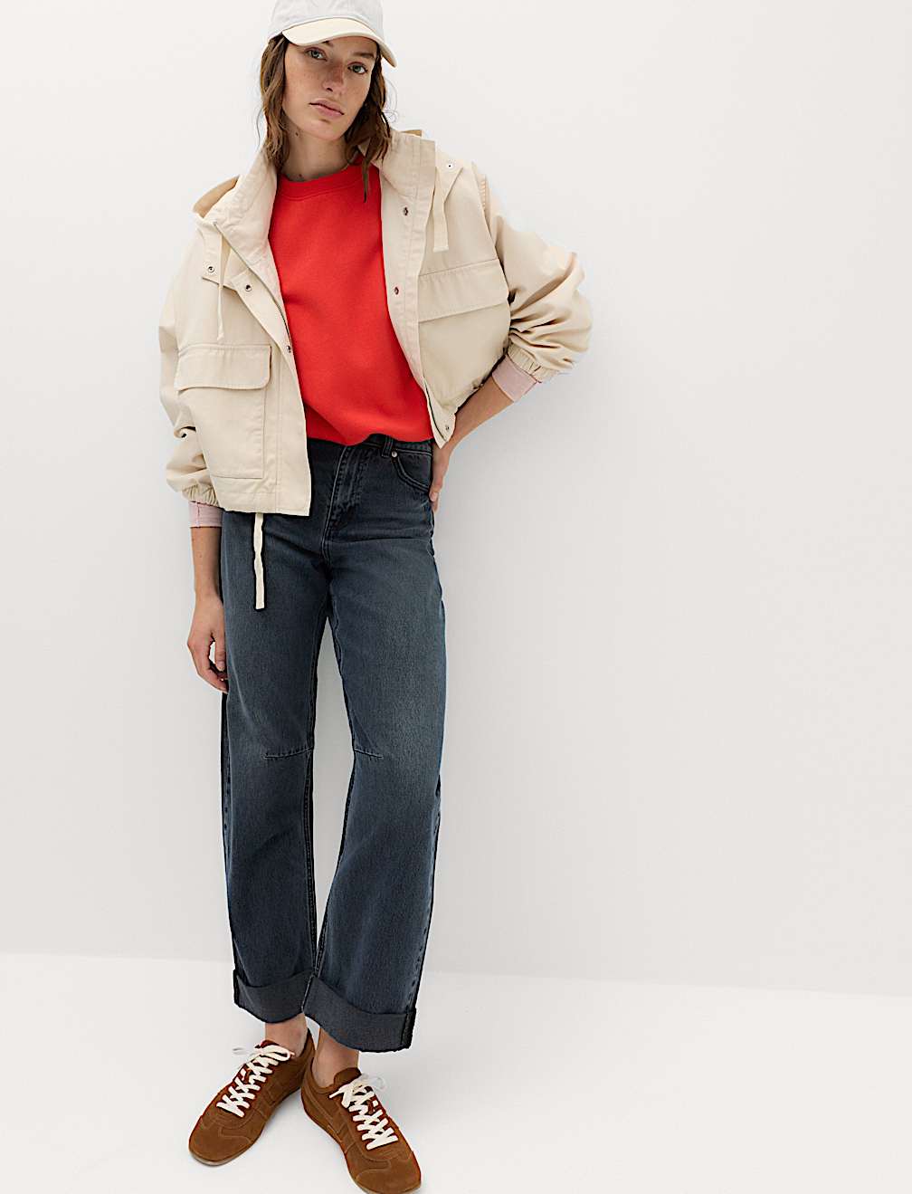 High Waisted Barrel Turn Up Jeans