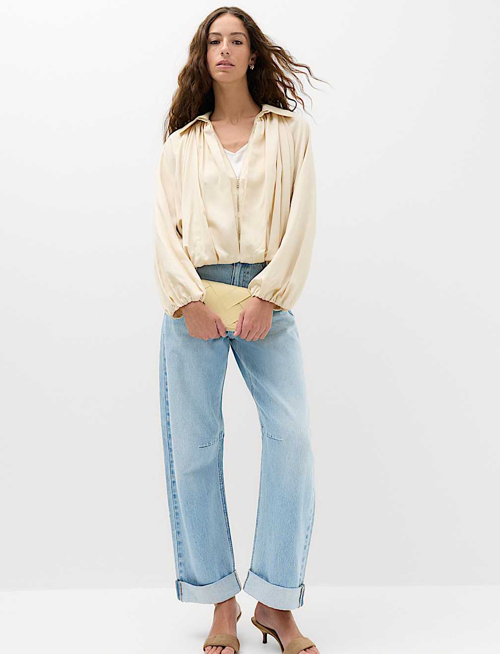 High Waisted Barrel Turn Up Jeans
