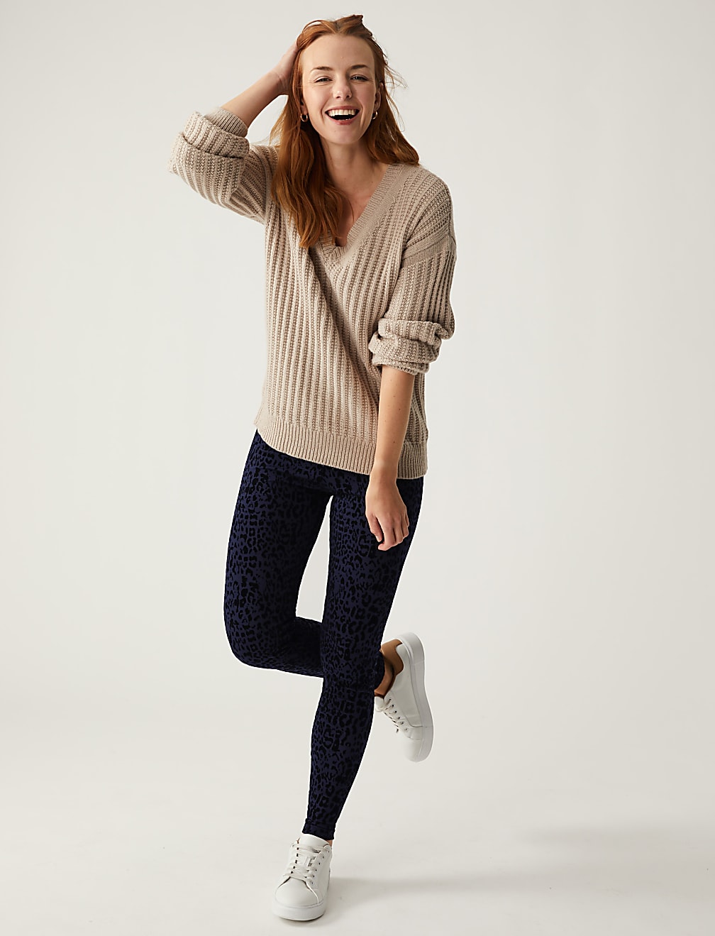 Flock Leopard Print High Waisted Leggings