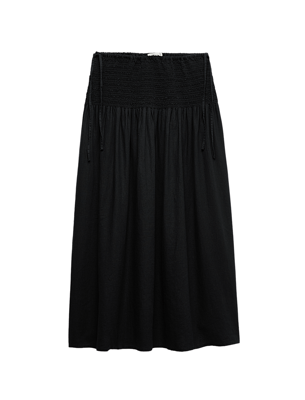 Linen Rich Shirred Tie Detail Maxi Skirt