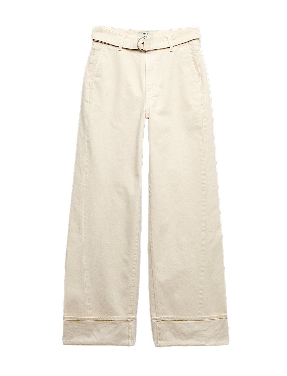 Pure Cotton Belted Wide Leg Turn Up Jeans