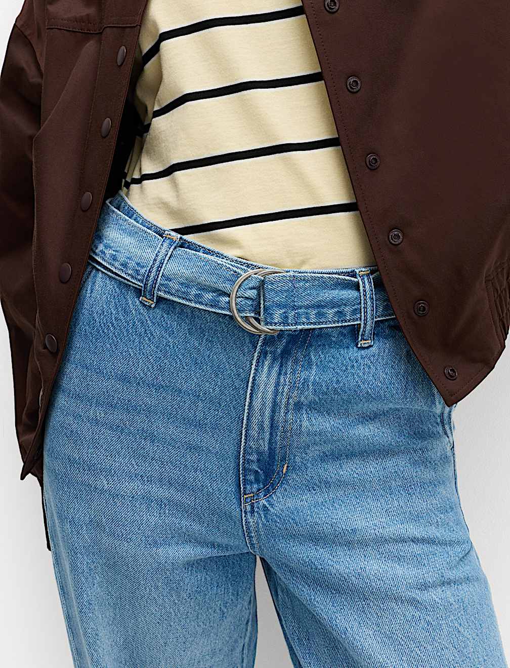 Pure Cotton Belted Wide Leg Turn Up Jeans