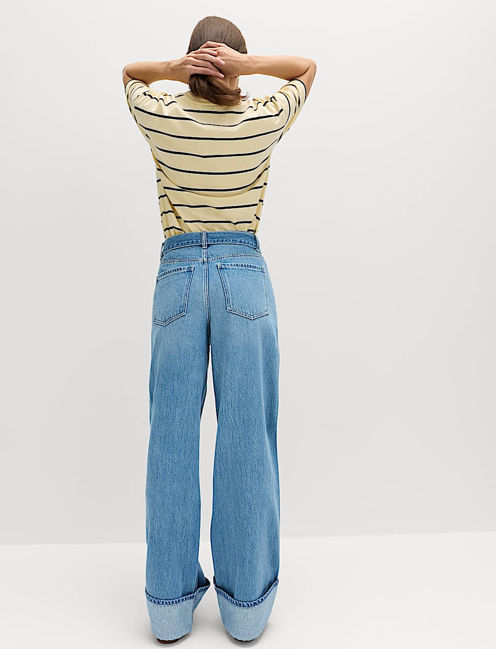 Pure Cotton Belted Wide Leg Turn Up Jeans