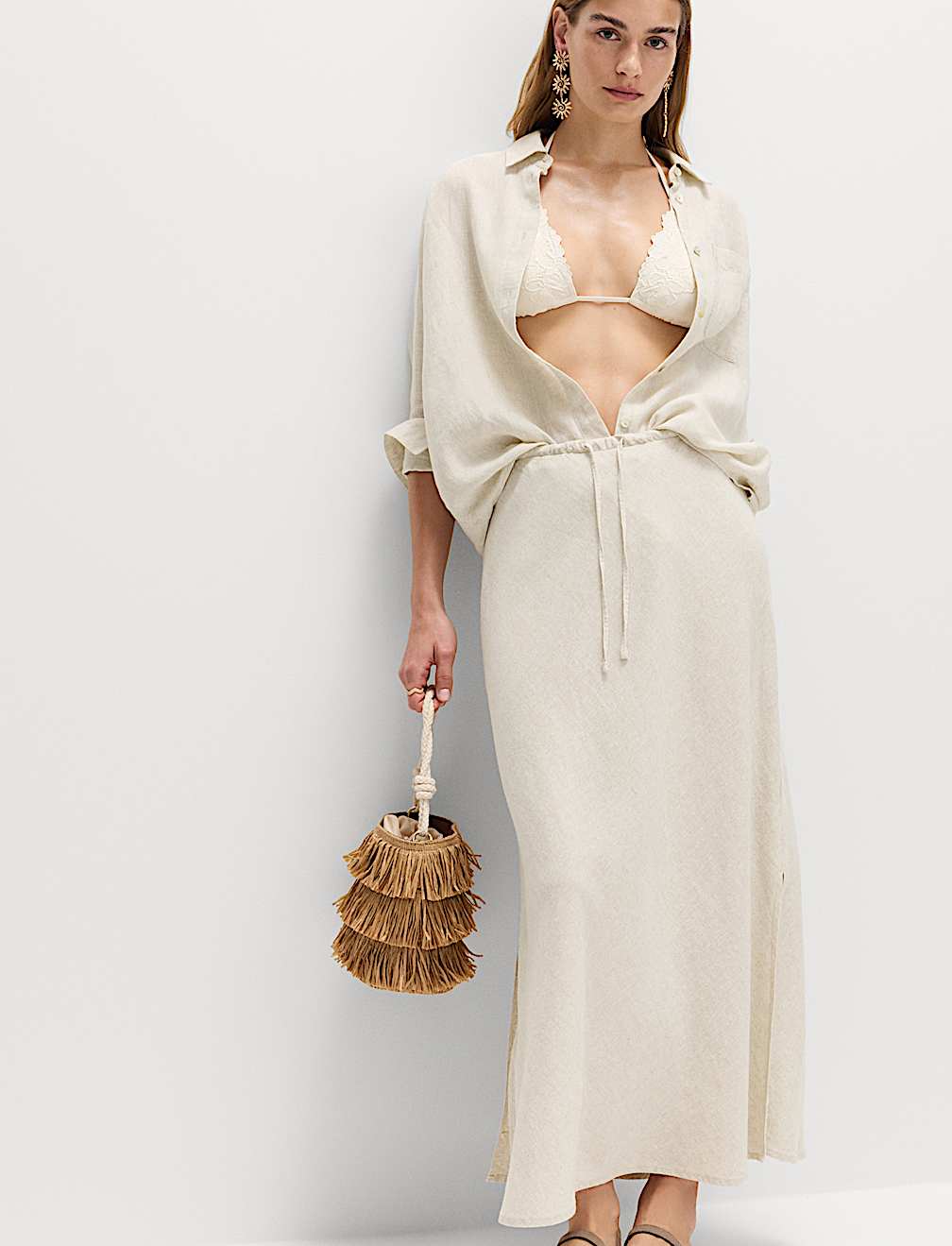 Linen Rich Maxi A-Line Skirt