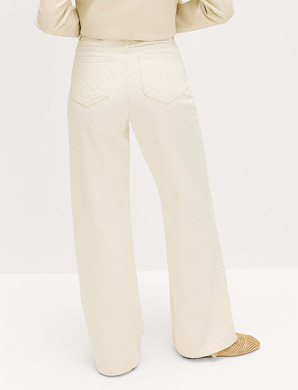 Pure Cotton Textured High Waisted Wide Leg Jeans
