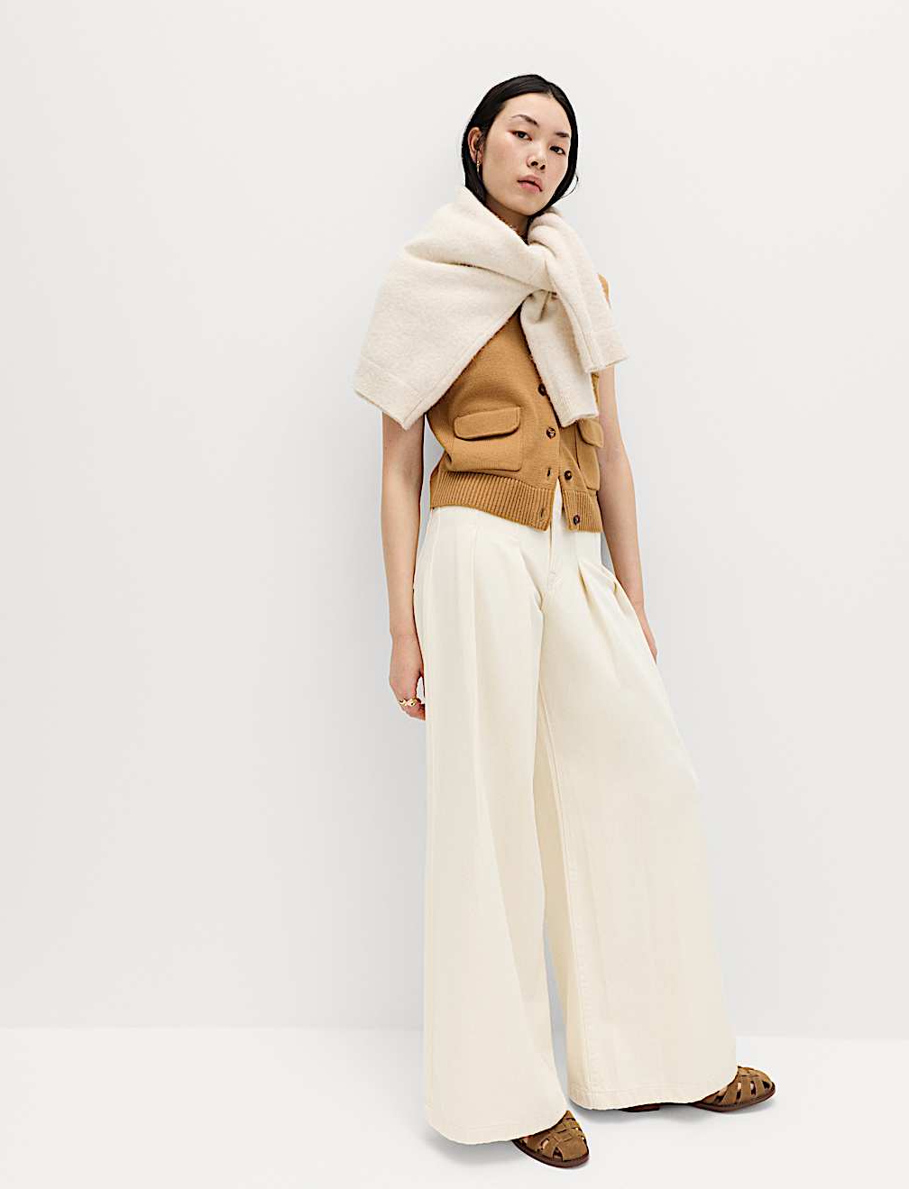 High Waisted Pleated Palazzo Jeans