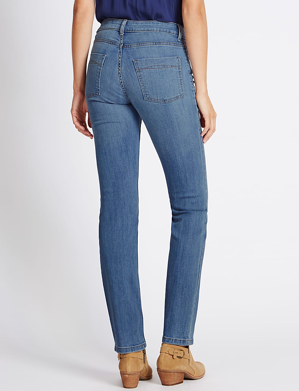 Mid Rise Straight Leg Jeans