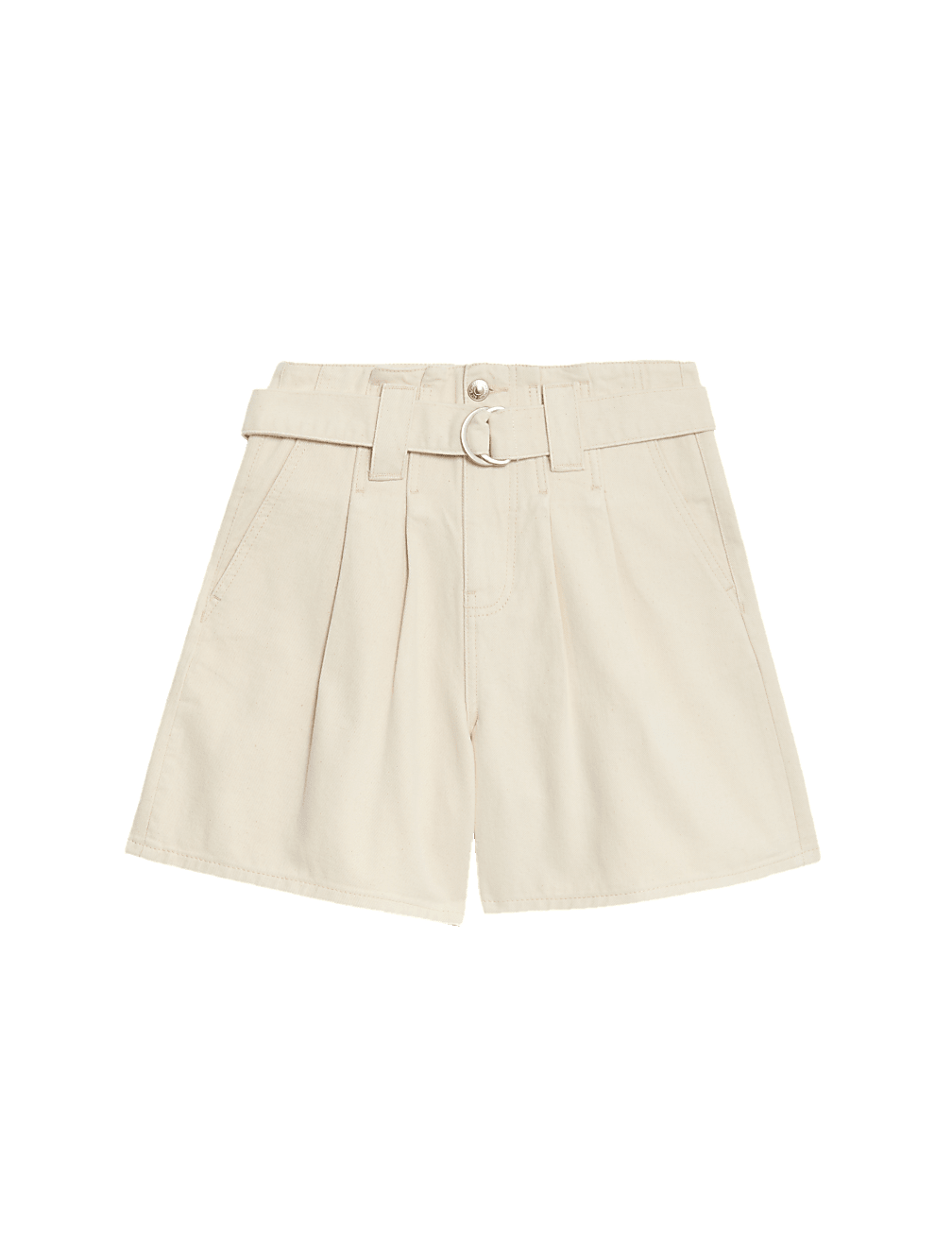 Denim Pleat Front Belted Shorts