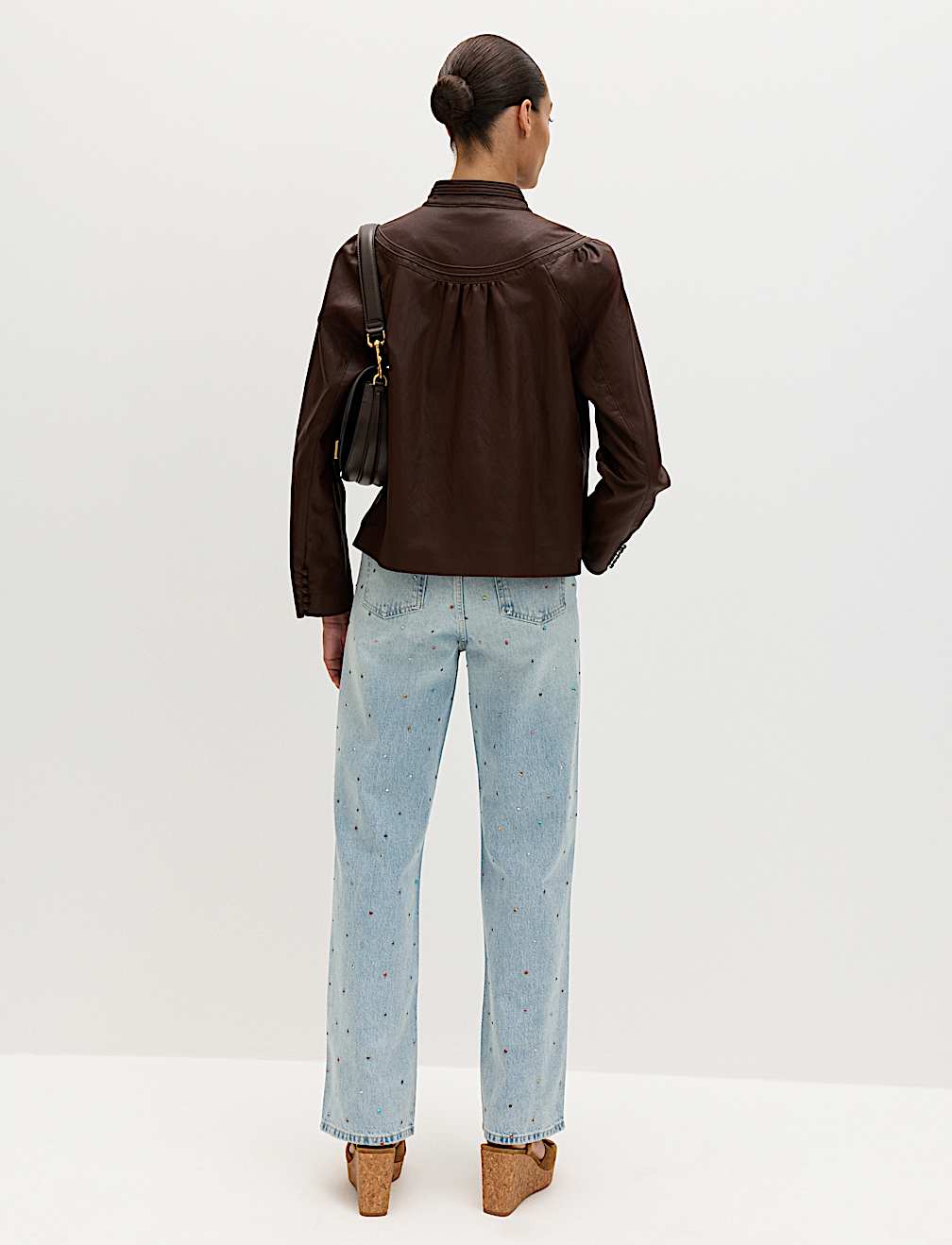 Relaxed High Waisted Gem Embellished Straight Leg Jeans