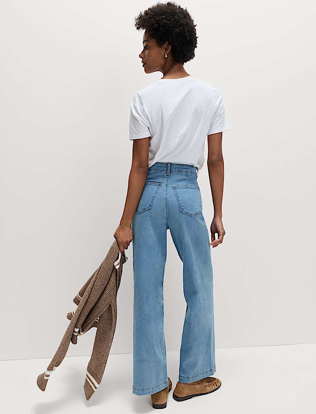 High Waisted Wide Leg Ankle Grazer Jeans