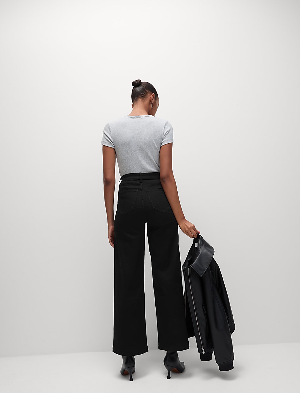 High Waisted Wide Leg Ankle Grazer Jeans