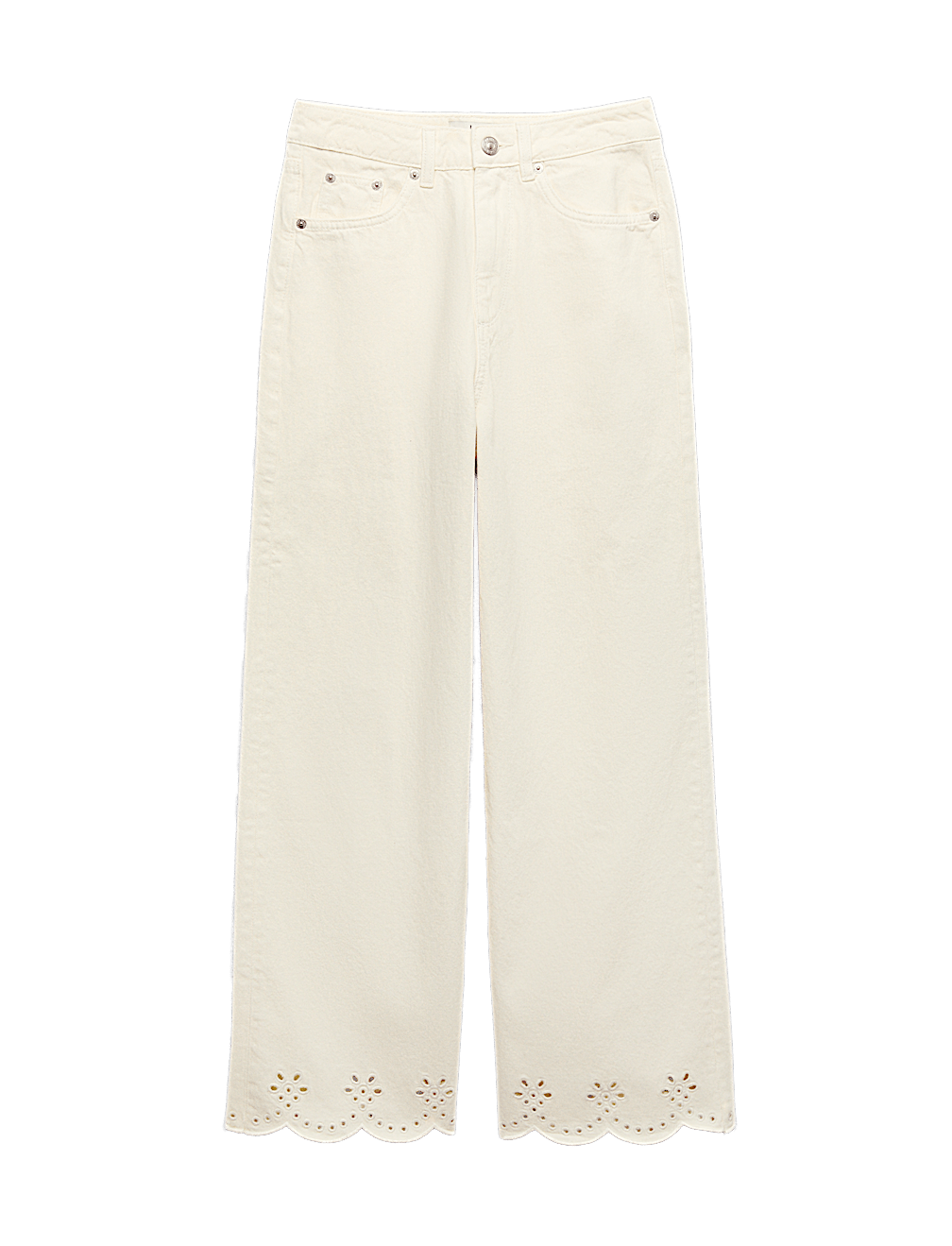 High Waisted Broderie Wide Leg Cropped Jeans