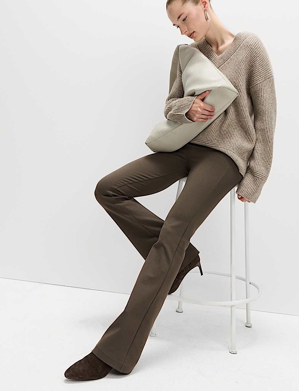 Jersey Elasticated Waist Flared Trousers