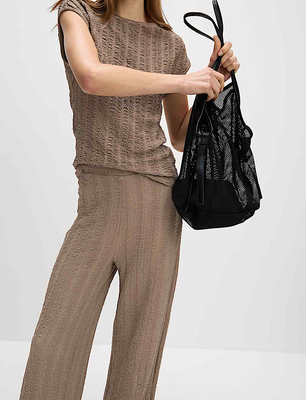 Textured Elasticated Waist Wide Leg Trousers