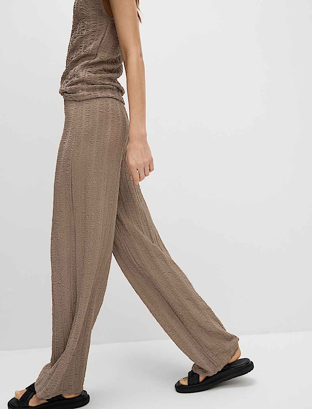 Textured Elasticated Waist Wide Leg Trousers