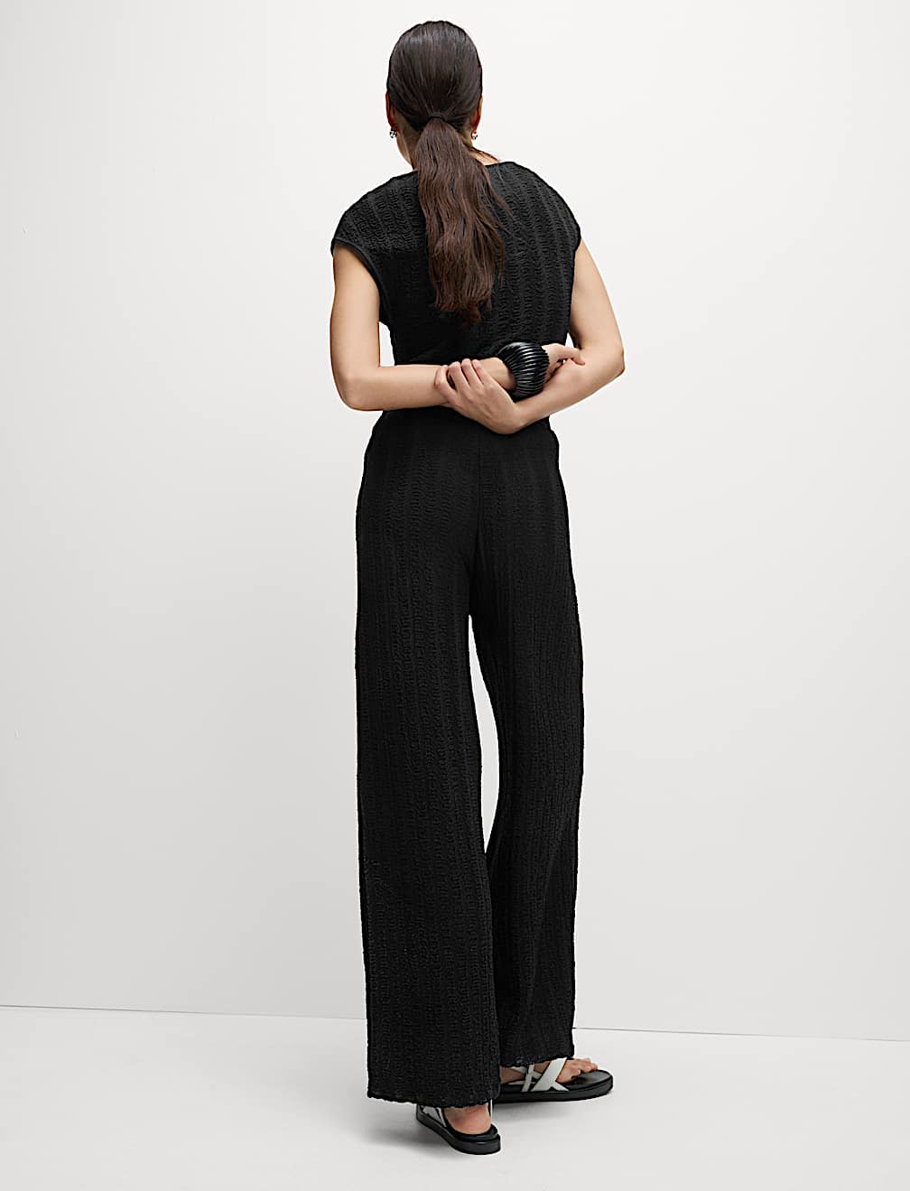 Textured Elasticated Waist Wide Leg Trousers