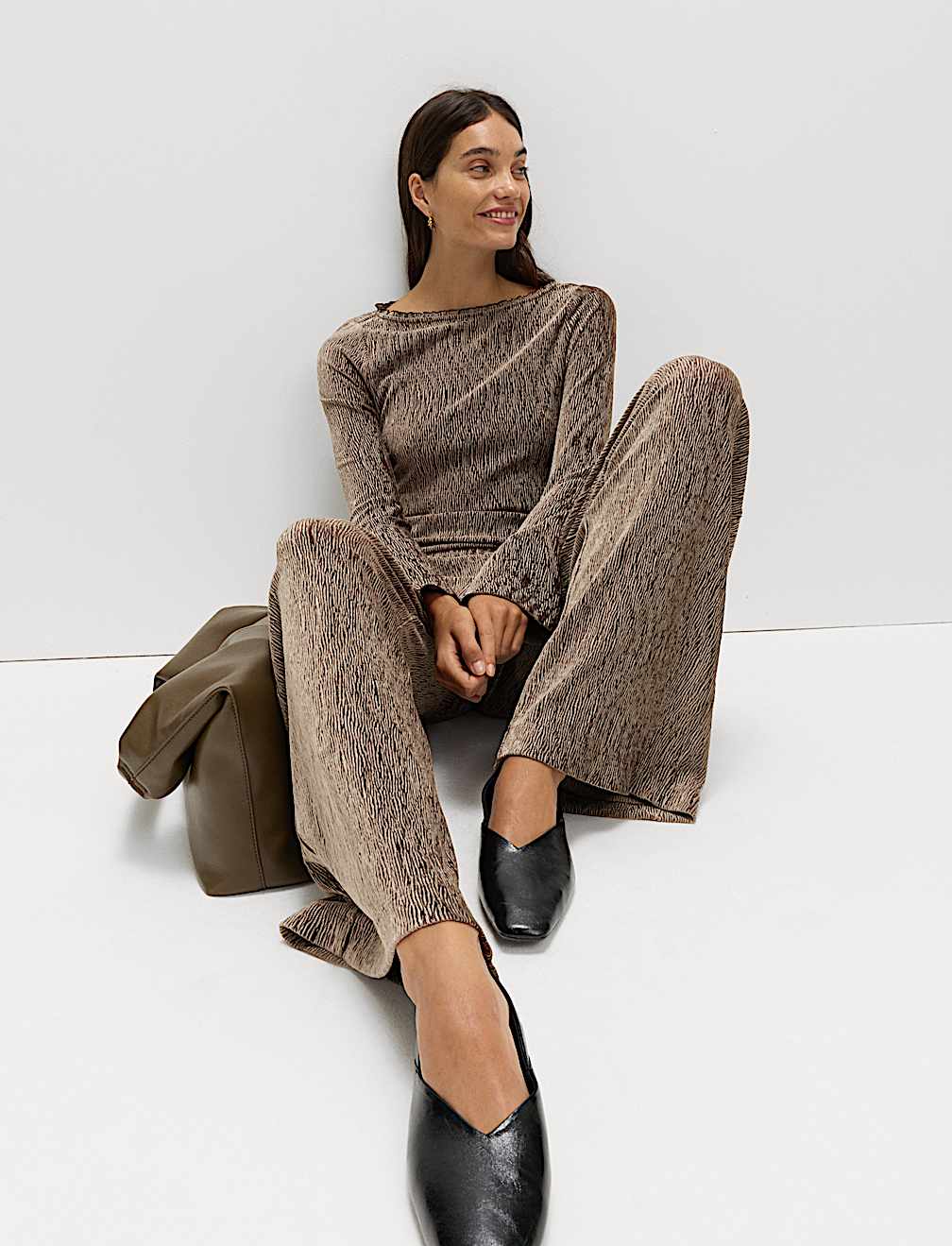 Velvet Crinkle Wide Leg Trousers