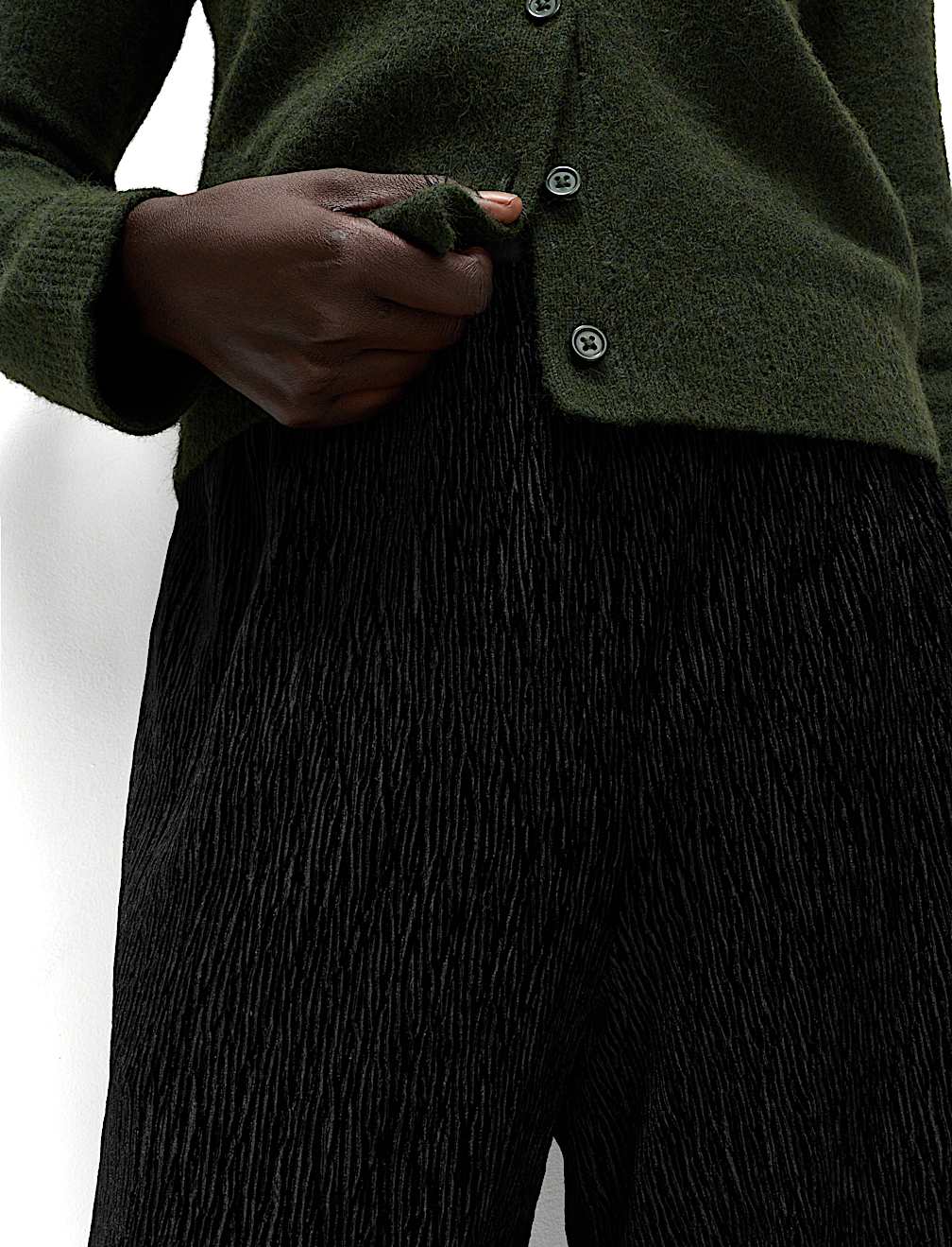 Velvet Crinkle Wide Leg Trousers