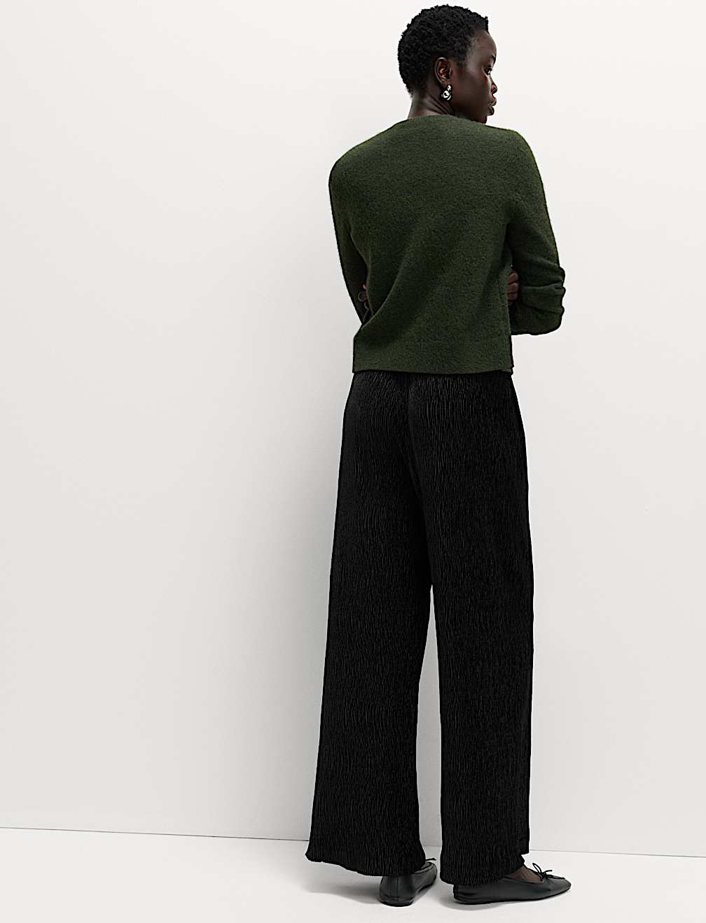 Velvet Crinkle Wide Leg Trousers