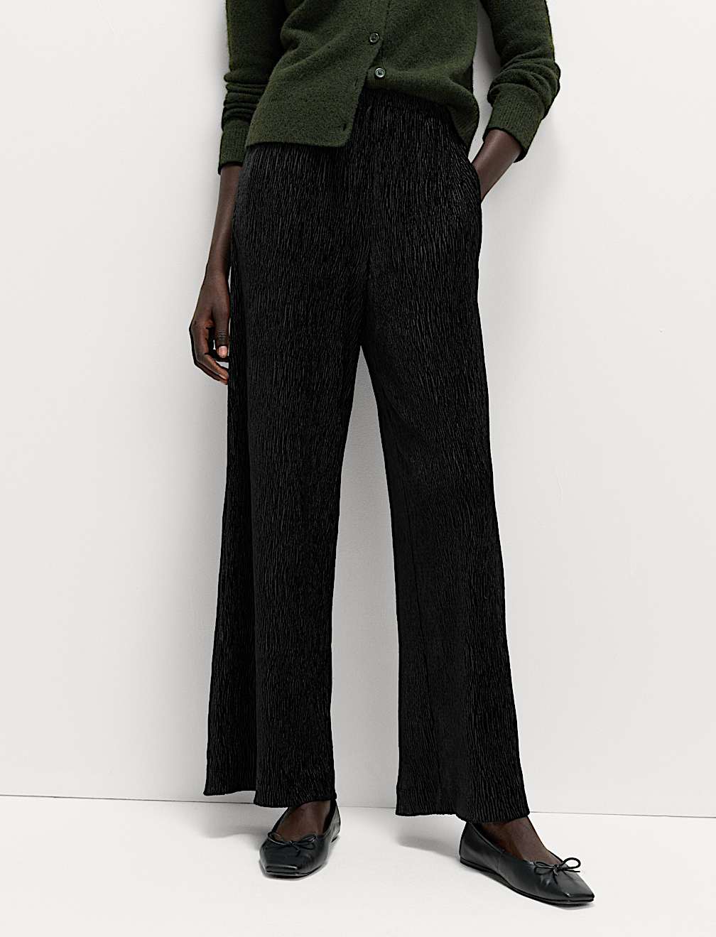 Velvet Crinkle Wide Leg Trousers