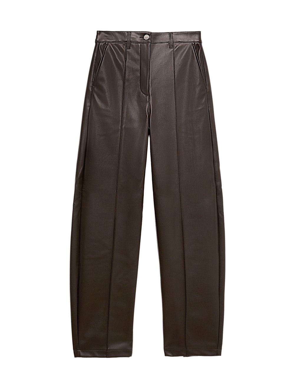 Faux Leather Pintuck Barrel Leg Trousers