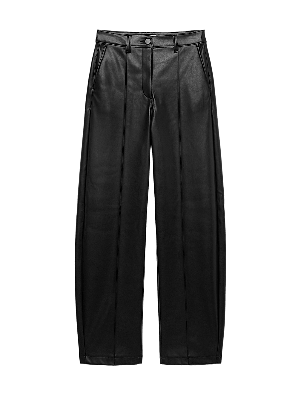 Faux Leather Pintuck Barrel Leg Trousers
