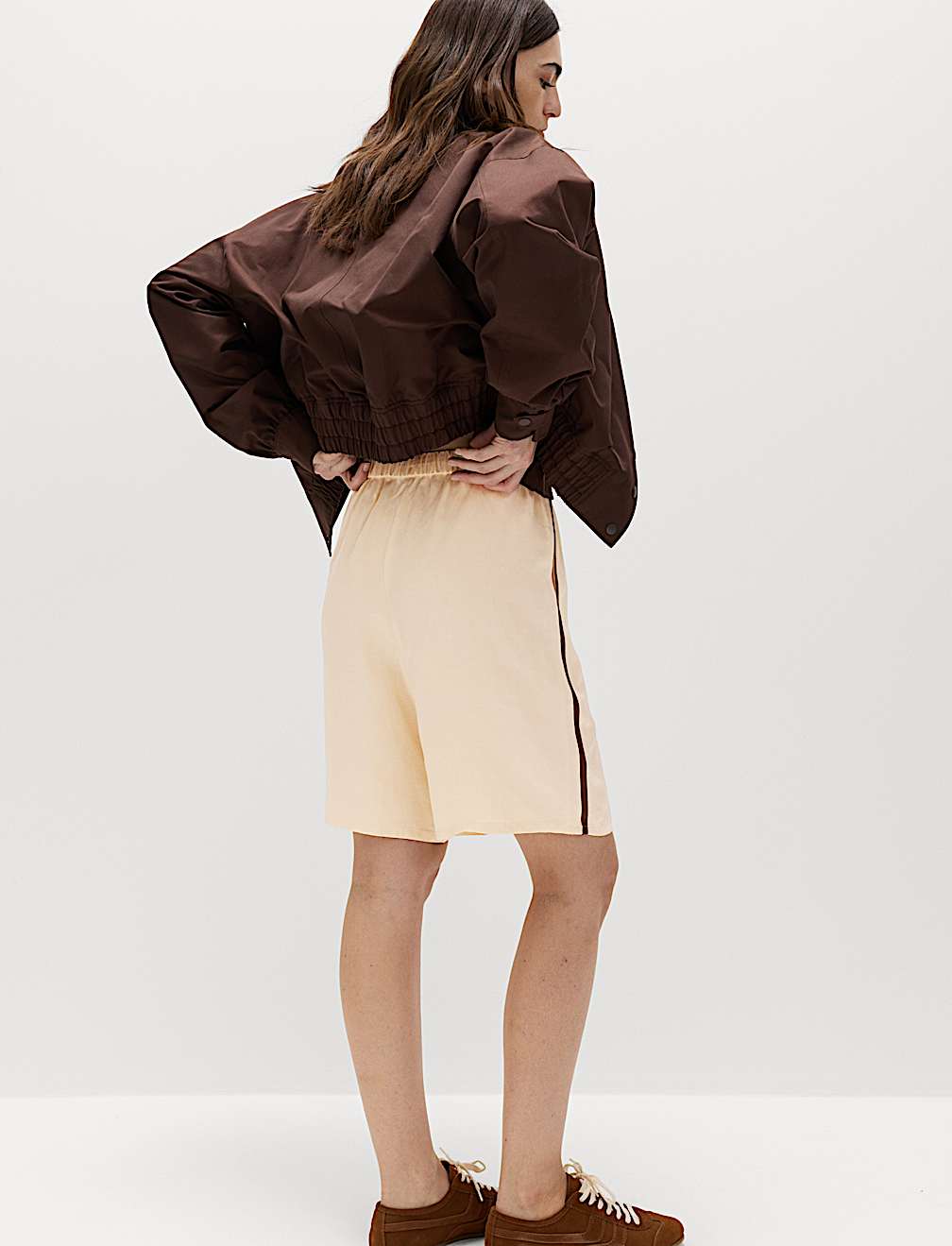 Side Stripe Longline Shorts with Linen