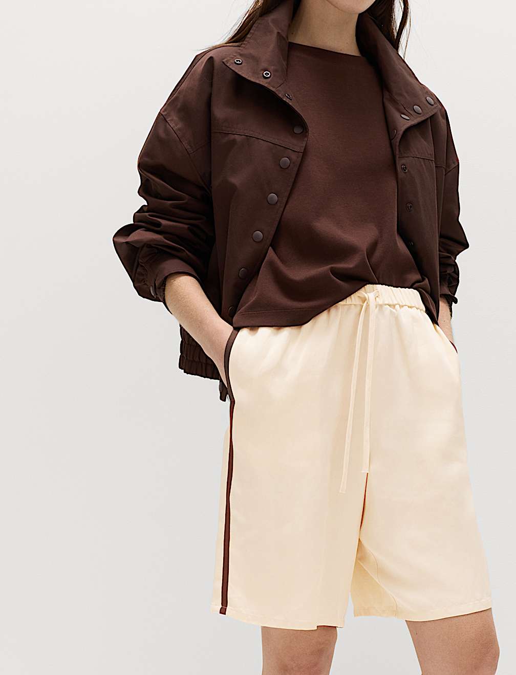 Side Stripe Longline Shorts with Linen