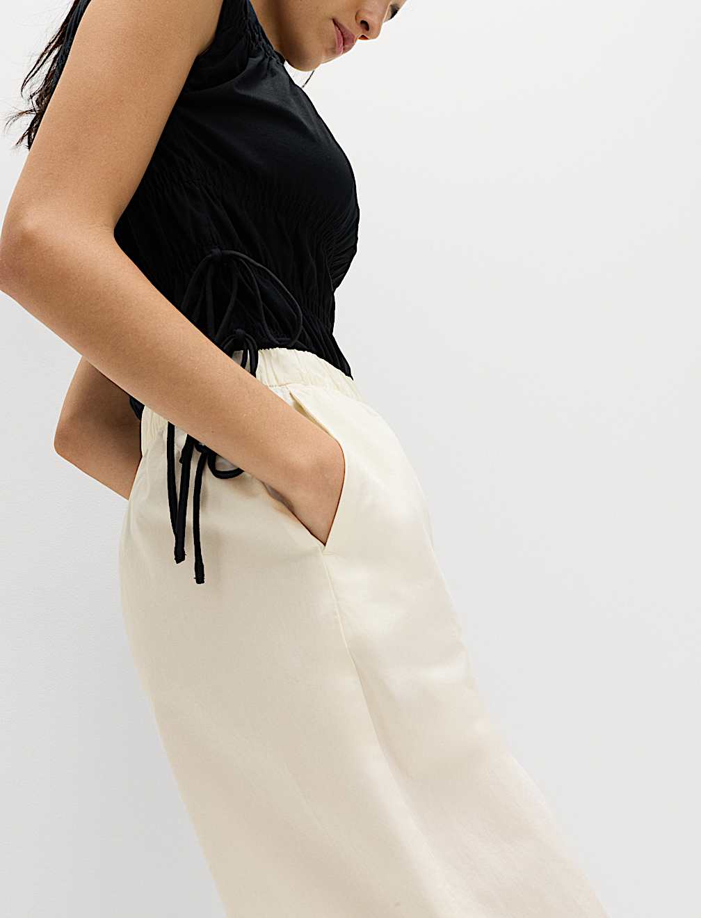 Pure Cotton Poplin Pull On Straight Leg Trousers