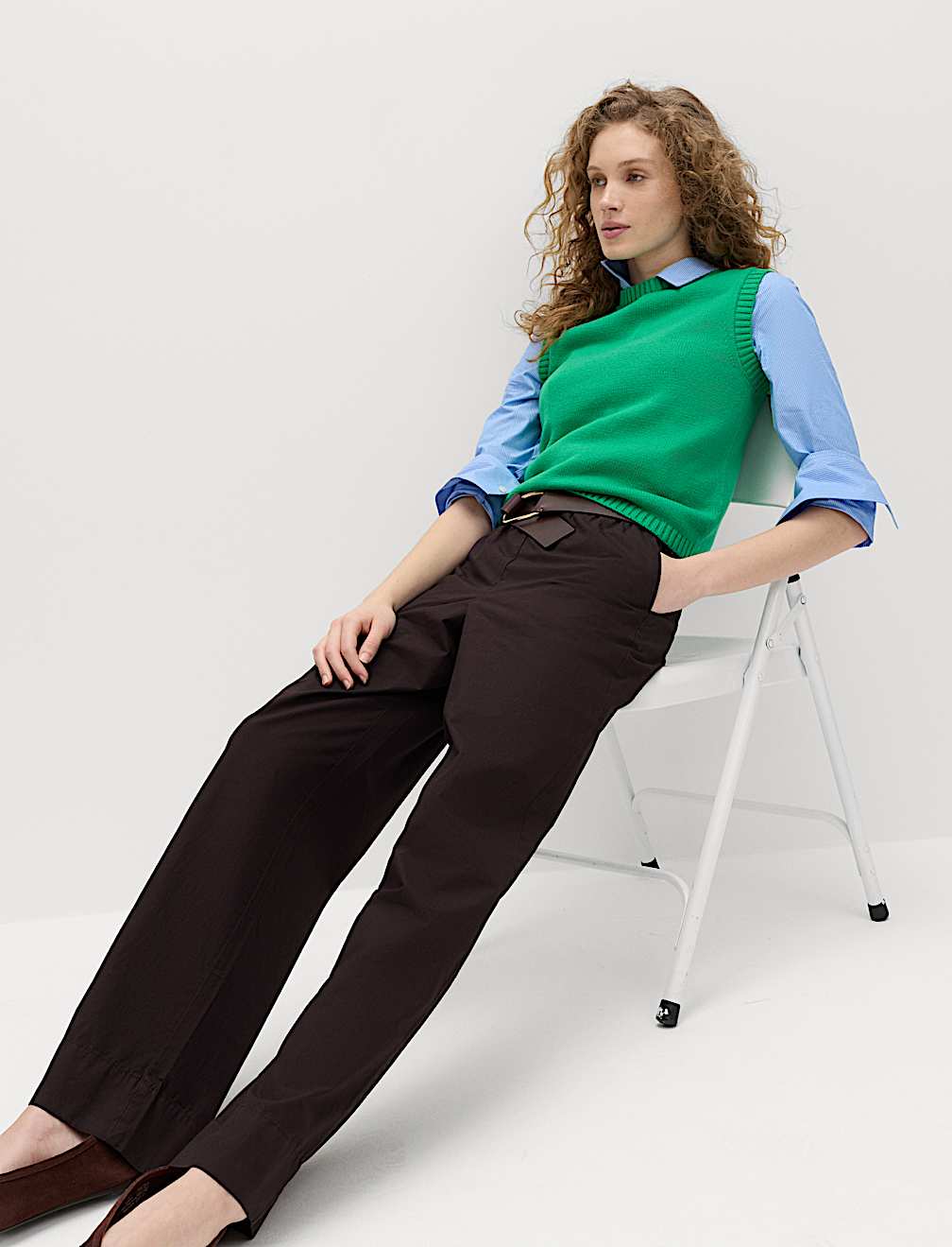 Pure Cotton Poplin Pull On Straight Leg Trousers