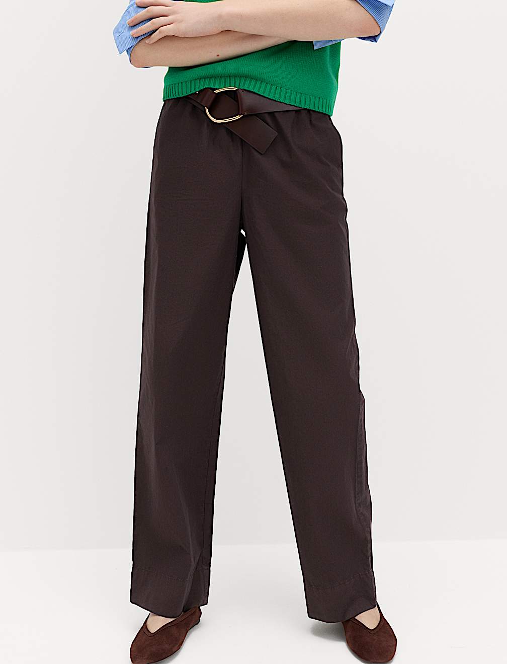 Pure Cotton Poplin Pull On Straight Leg Trousers