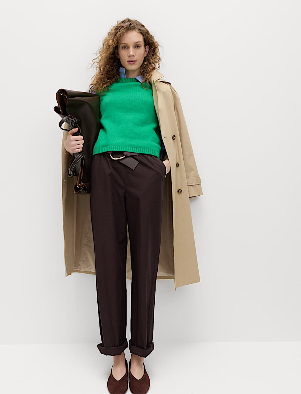 Pure Cotton Poplin Pull On Straight Leg Trousers