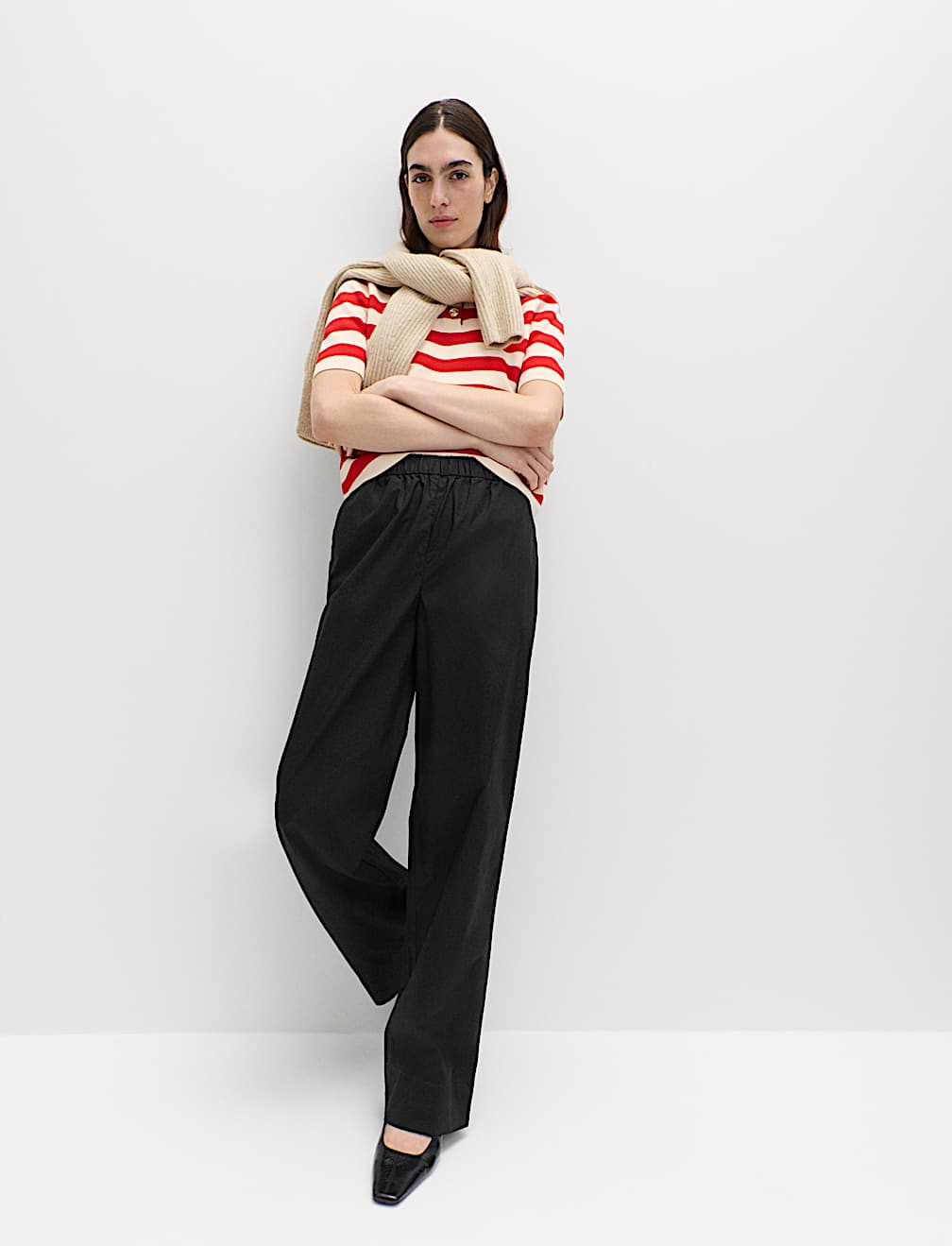 Pure Cotton Poplin Pull On Straight Leg Trousers