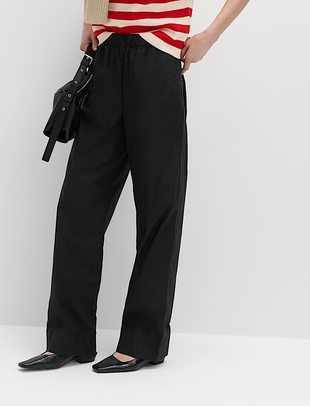 Pure Cotton Poplin Pull On Straight Leg Trousers