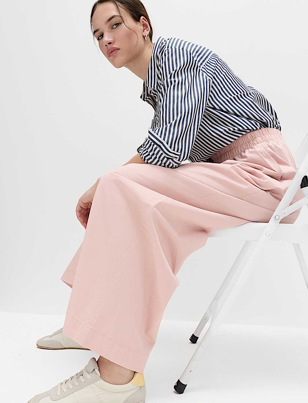 Pure Cotton Poplin Pull On Super Wide Leg Trousers