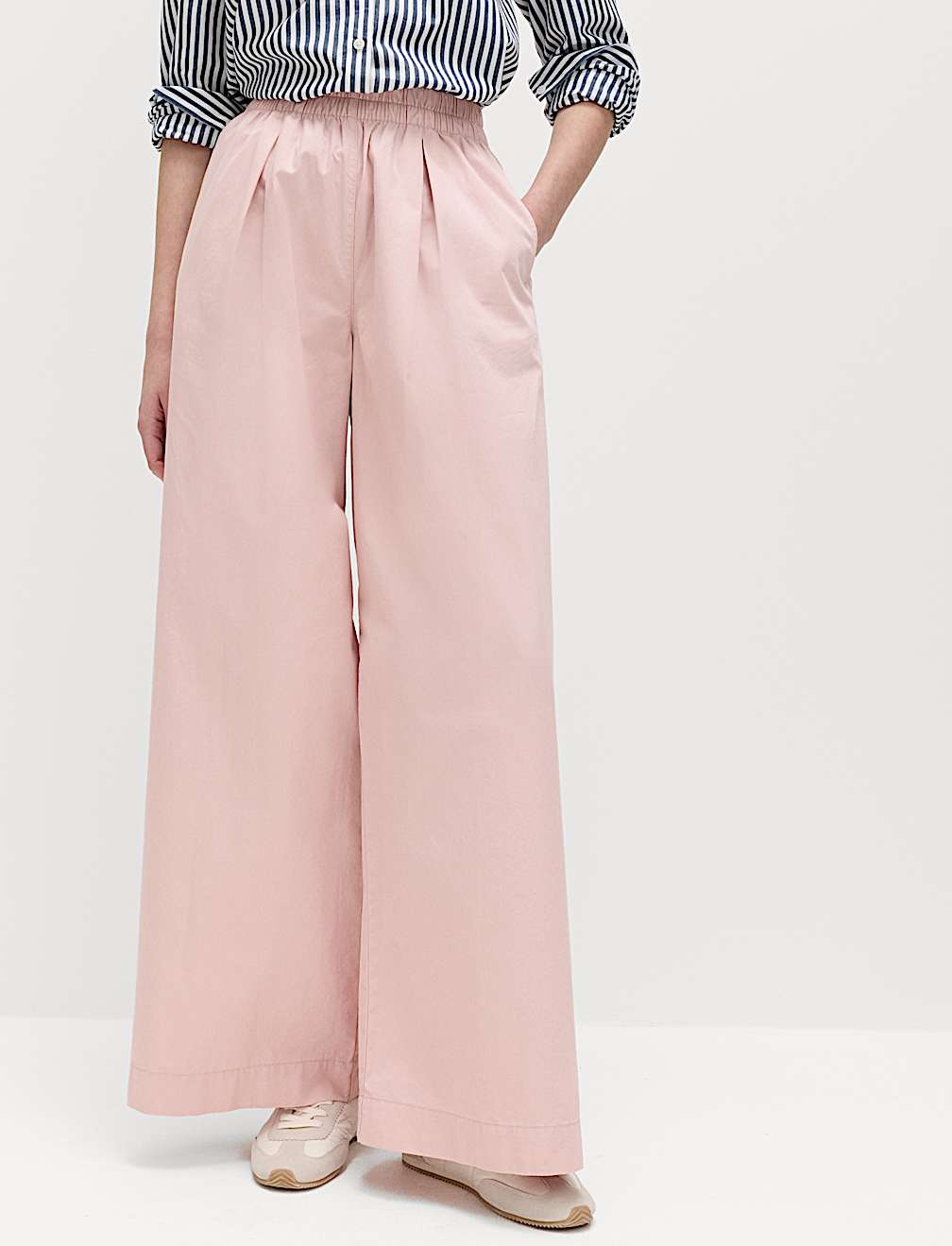 Pure Cotton Poplin Pull On Super Wide Leg Trousers