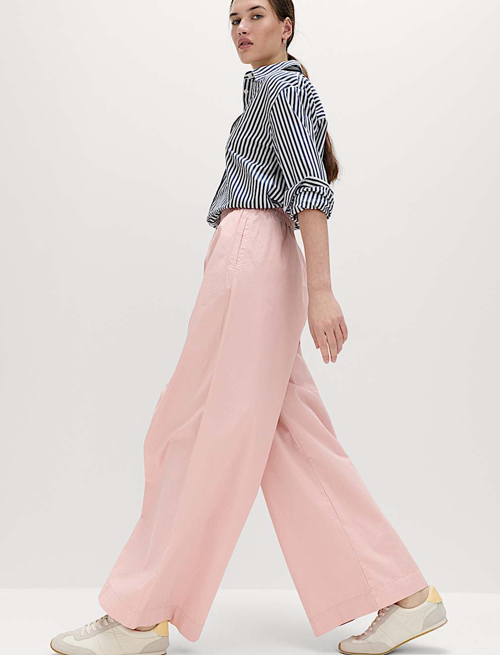 Pure Cotton Poplin Pull On Super Wide Leg Trousers