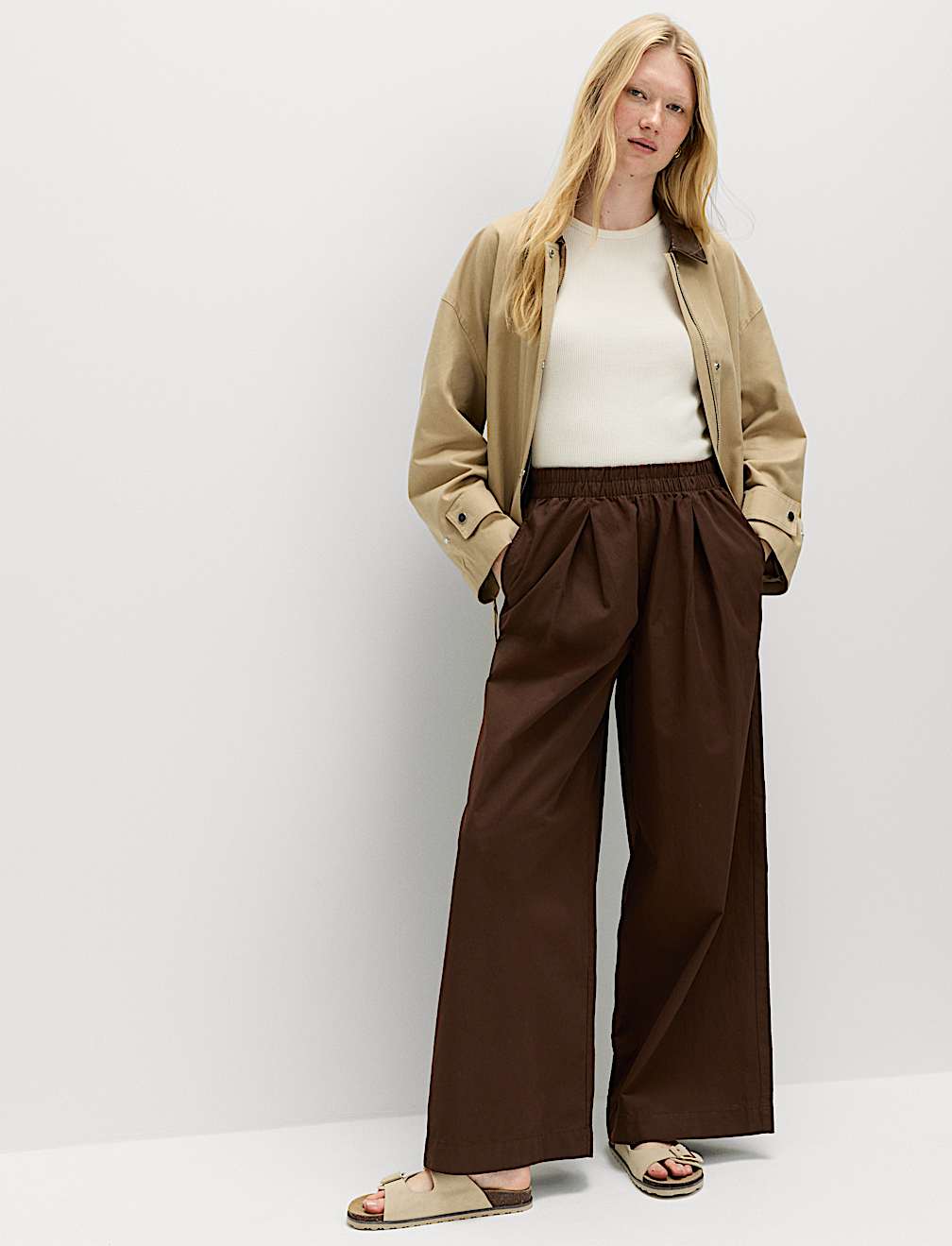 Pure Cotton Poplin Pull On Super Wide Leg Trousers