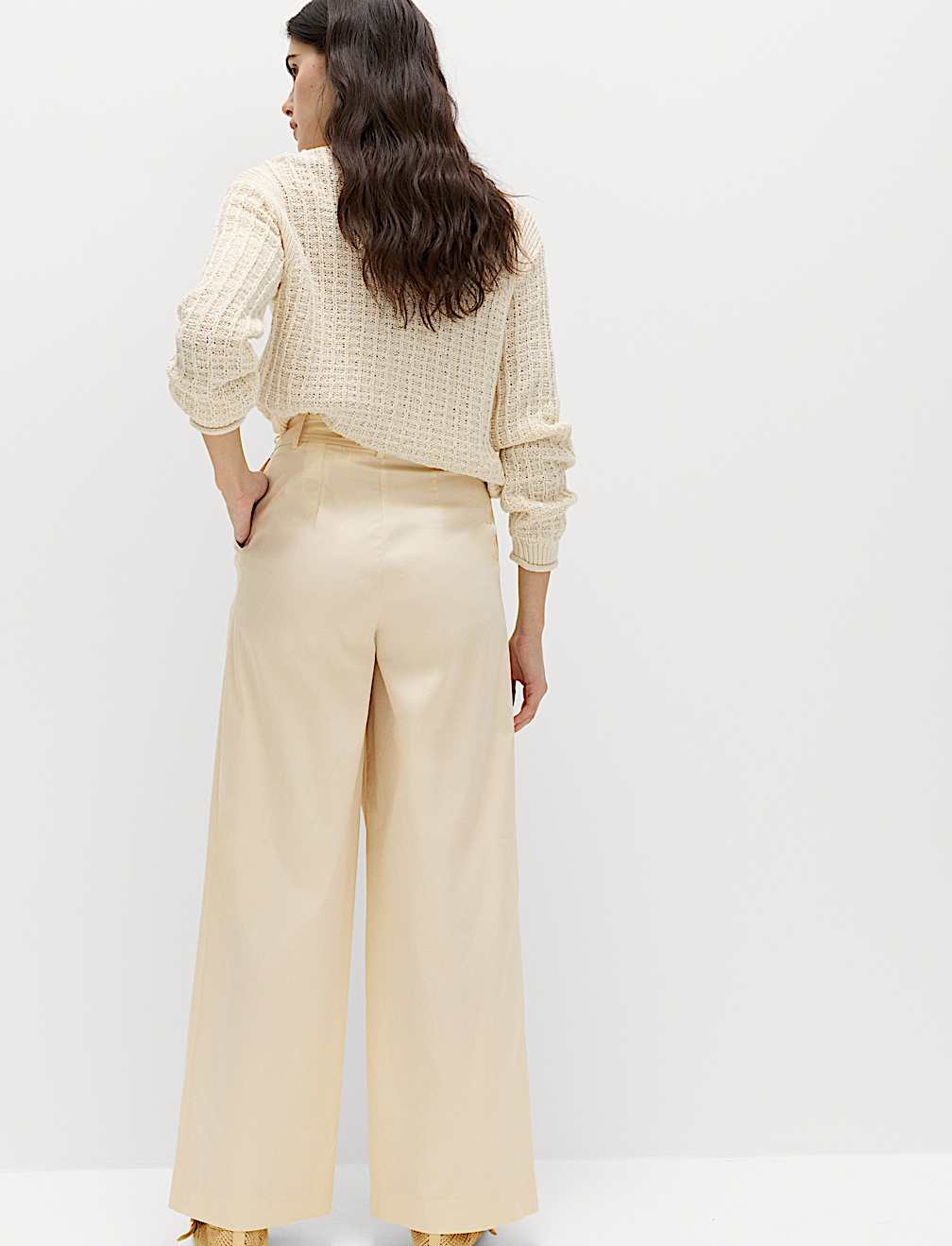 Cotton Rich Wrap Tie Wide Leg Trousers